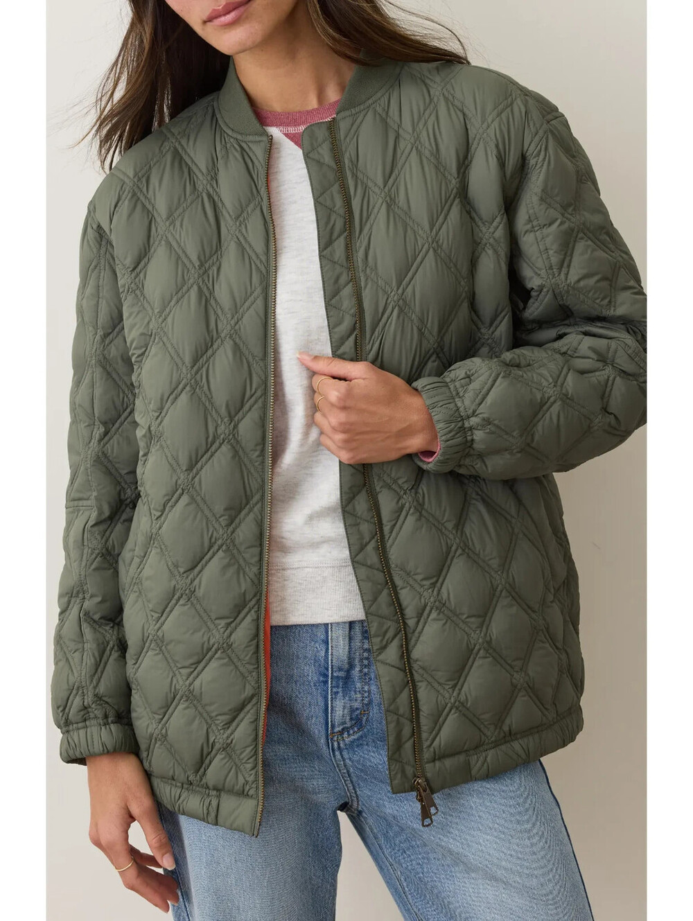 NEW, Marine Layer Marina Quilted Bomber Jacket in Olive Green Sz XS #SJ2757
